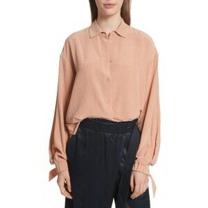 VINCE Button-front Tie-sleeve Silk Blouse In Blush $295 XS